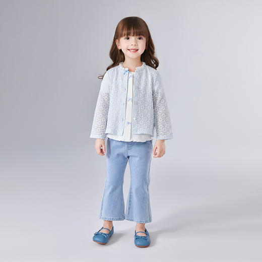 笛莎Deesha 童装女童外套2025夏新款女童蓝色小花萌趣长袖开衫 商品图2
