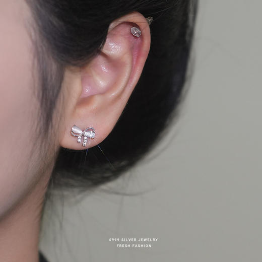 【蝴蝶甜心】s999纯银猫眼石蝴蝶结锆石耳钉【YXS-E5233】 商品图3
