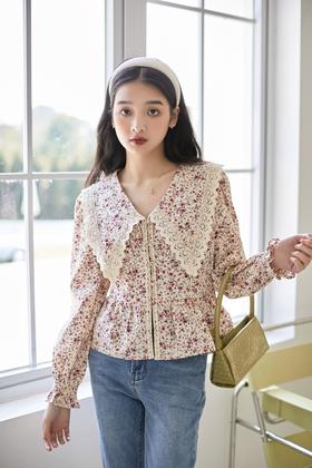 L.Fleuri 蕾丝翻领碎花上衣 15556