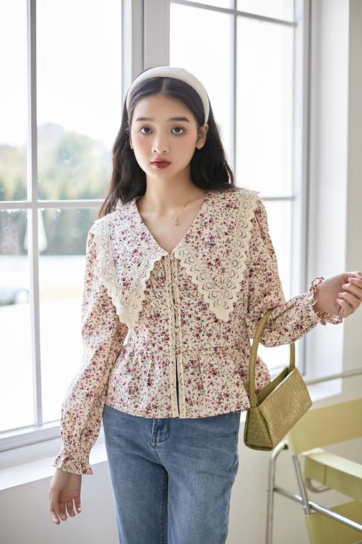 L.Fleuri 蕾丝翻领碎花上衣 15556 商品图0