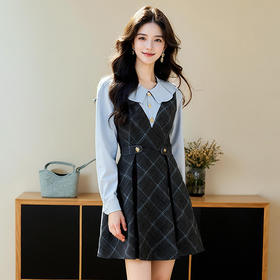 奢姿2025春季新款大码女装小香风假两件裙子胖妹妹格纹拼接连衣裙9951828968