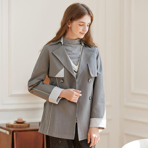 famecoco范可儿短款时尚风衣女士秋天长袖拼接收腰全棉外套F225AV005 商品图1