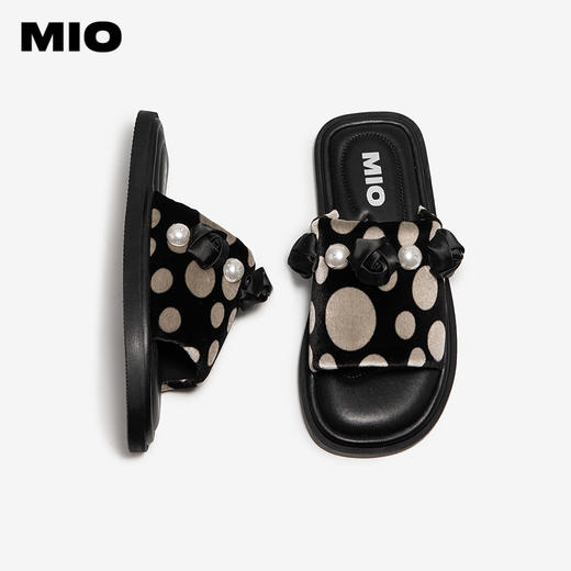 MIO米奥拖鞋女休闲复古凉鞋时尚波点平跟外穿一字拖M253131251 商品图3