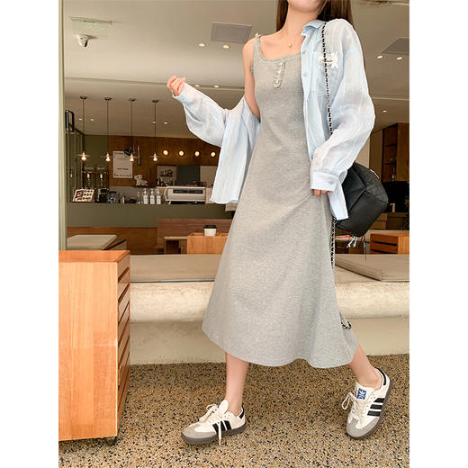 <曾小咸推荐>韩系百搭灰色背心吊带连衣裙 商品图0