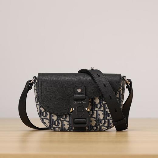 迪奥米色和黑色Obique印花面料和黑色粒面牛皮革搭配翻盖男士马鞍斜跨包（HH） 商品图0