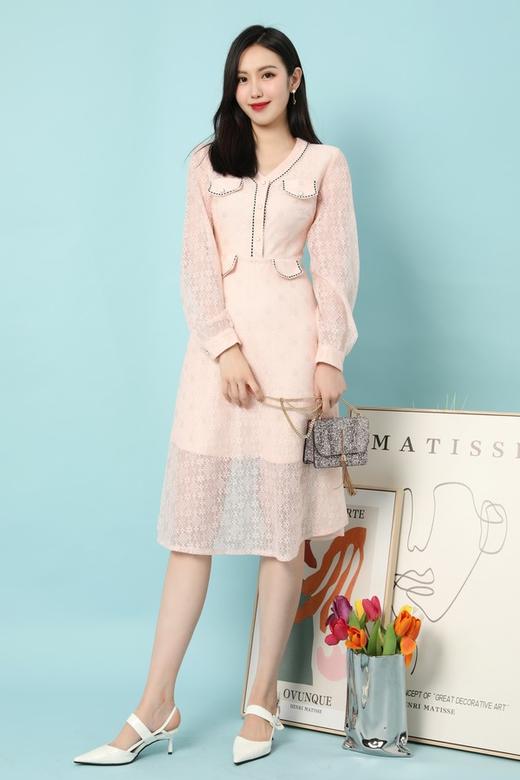 Le Malene 裸粉色蕾丝口袋饰连衣裙 15644 商品图2