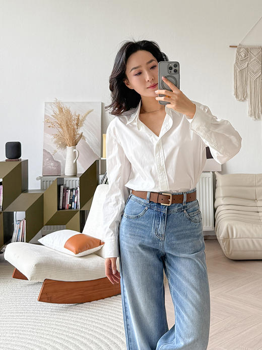弯刀袖设计 宽松感 简约全棉白衬衫 商品图0