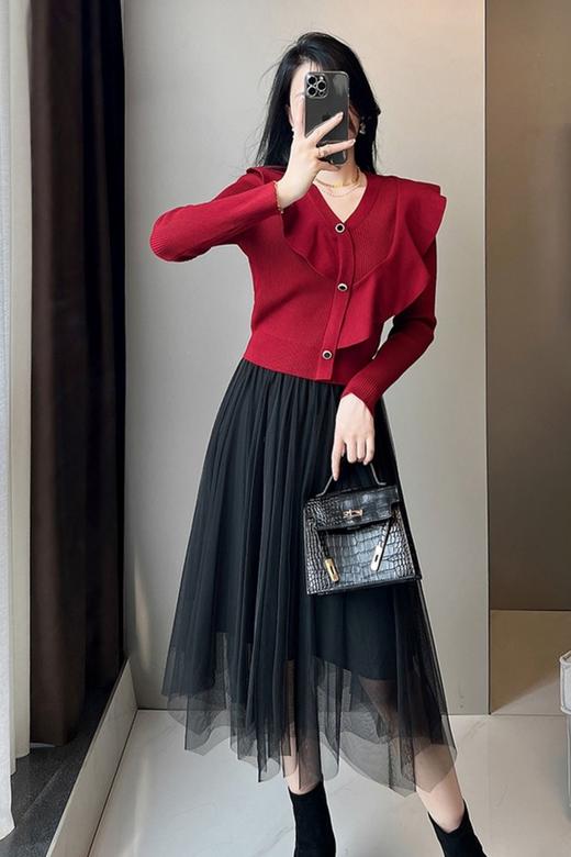 amadella 红色V领不对称设计针织开衫外套 17503 商品图3