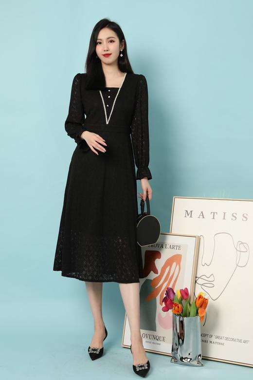 Le Malene 黑色镂空蕾丝优雅连衣裙 15650 商品图1