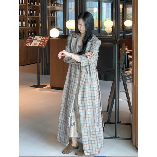 顺丰包邮洛诗琳35155复古英伦风长款慵懒格纹风衣女6044 商品图2