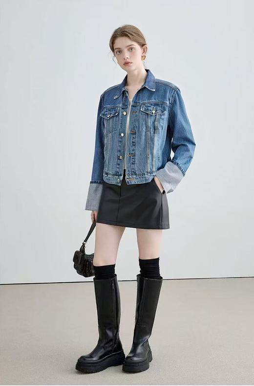 【外套】明星同款水晶宽袖口烫钻高级感牛仔外套-喜出 商品图1