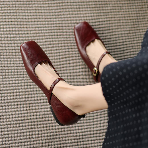 【预售5天】复古方头浅口单鞋女春秋韩版温柔仙女风粗跟玛丽珍鞋子DJ&GB4837 商品图2