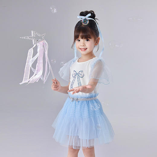 笛莎Deesha 童装女童T恤2025夏新款女童芭蕾风蕾丝蝴蝶结圆领丅恤 商品图1