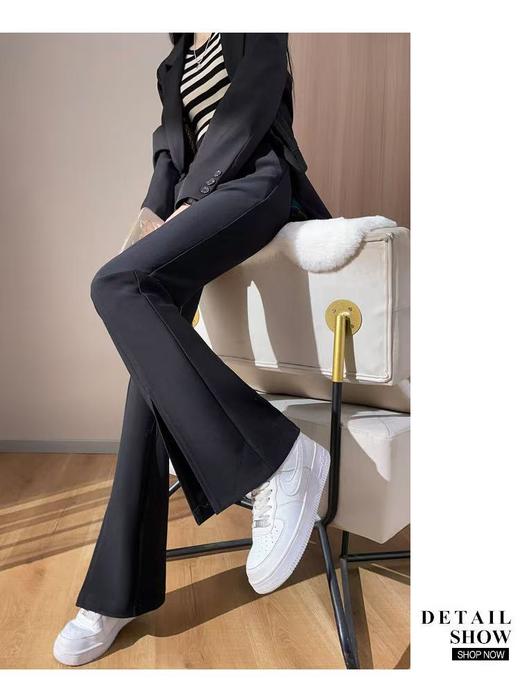 【春上新】憬J ·女神裤黑色开叉微喇叭裤16198-喜出 商品图3