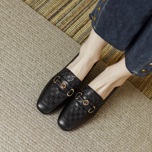 雀说 方头粗跟低跟乐福鞋女头层牛皮单鞋 商品图3