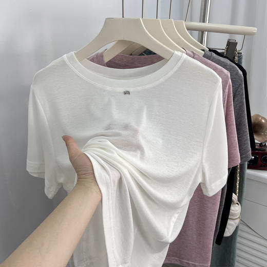 夏季【天丝短袖t恤女】轻薄柔软莱赛尔 宽松小个子短 款温柔纯色蝴蝶上衣  商品图6