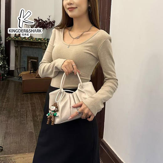 经典鲨2025年新款纯色时尚气质褶皱手提斜挎包女KGB53-51814201 商品图2