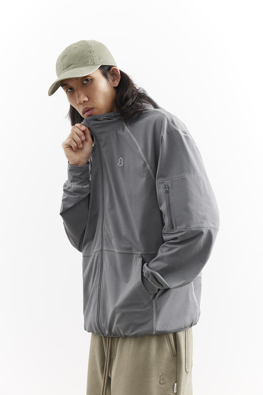 吃茶去chichaqu25明线速干吸湿排汗棉感防晒轻量带帽拉链卫衣运动 商品图4