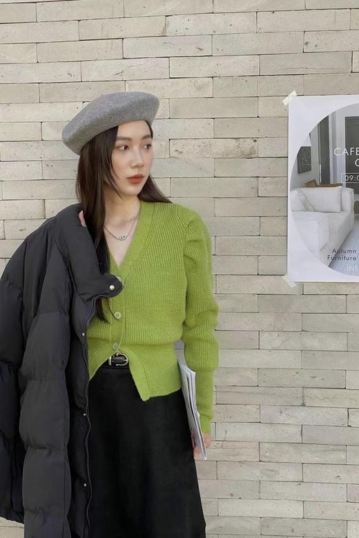 LNNNS 法式V领泡泡袖针织上衣 17656 商品图0