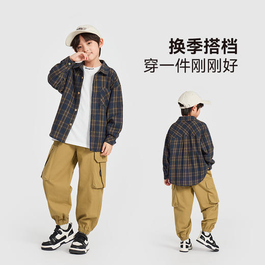 【团购价69.9】多多家男童衬衫纯棉2025春秋新款儿童中大童洋气格纹长袖衬衣外套10268 商品图2