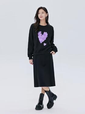 年中清仓-【套装】紫色爱心卫衣➕半裙后开叉两件套-喜出