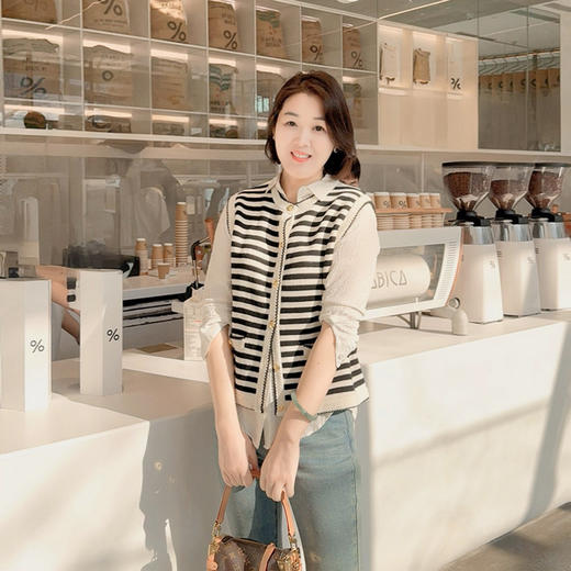 火桐hooton法式圆领小香风条纹马甲G065 商品图0