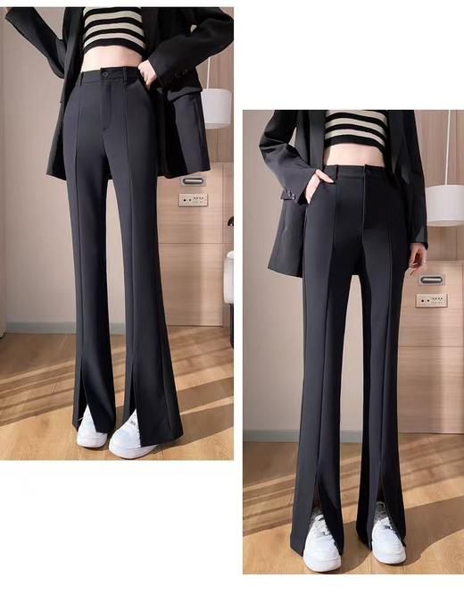 【春上新】憬J ·女神裤黑色开叉微喇叭裤16198-喜出 商品图9