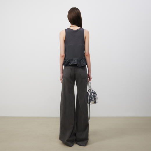 lost in echo2025春夏新款松弛真丝荷叶边低领深U羊毛无袖背心女 商品图3