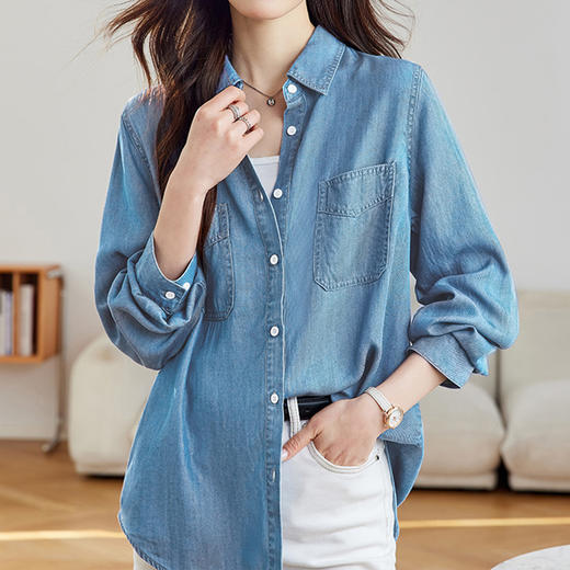 馥迦通勤百搭莱赛尔牛仔衬衫 商品图2