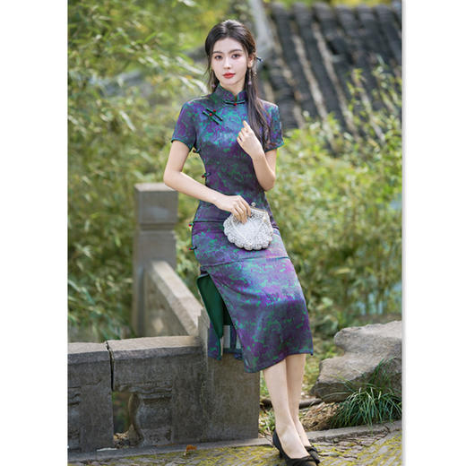 GX老上海复古中国风女士长款宴会旗袍2025春夏新款改良中式大码旗袍 商品图0