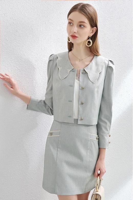 OUNIXUE/欧昵雪 娃娃翻领单排扣上衣半裙两件套装 15658 商品图4