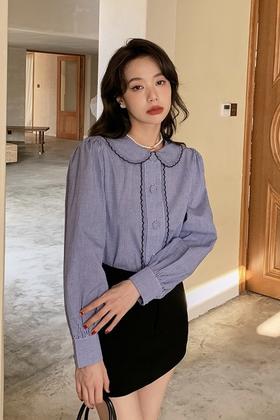 amadella 早春复古娃娃领格纹衬衫 15819