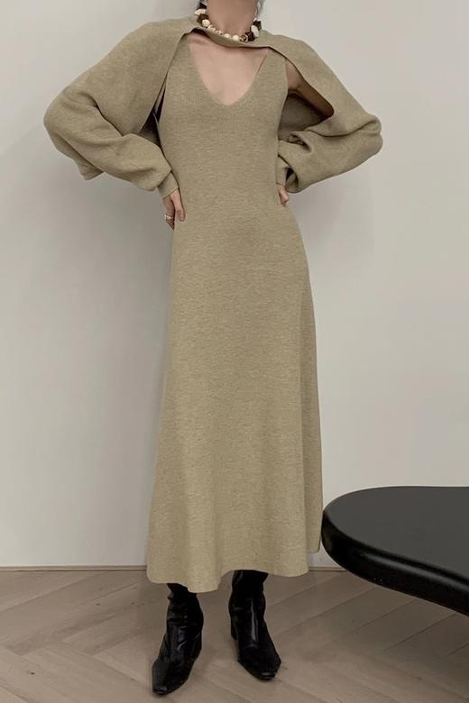 L.Fleuri 浅卡其色针织背心连衣裙套装 17743 商品图1