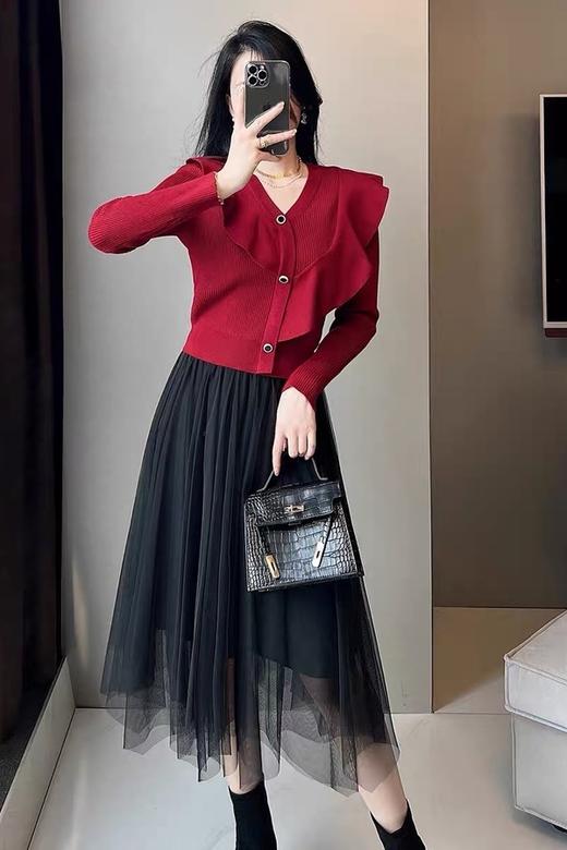 amadella 红色V领不对称设计针织开衫外套 17503 商品图1