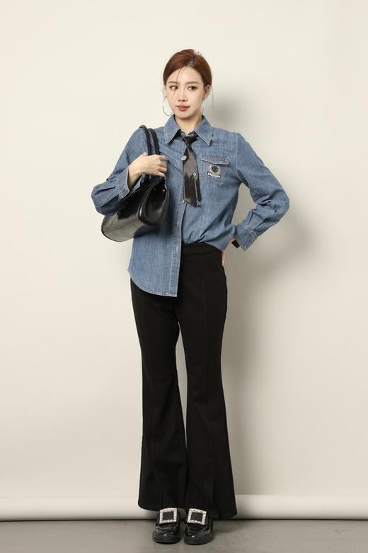 ESTELLICA 中腰微喇黑色长裤 17675 商品图1