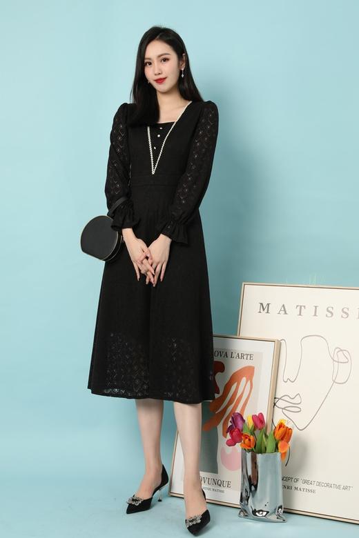 Le Malene 黑色镂空蕾丝优雅连衣裙 15650 商品图3