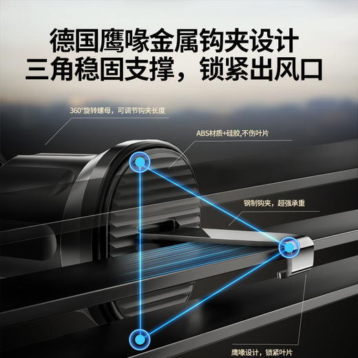 【精选】车米兜 W8mini电动车载无线充手机支架  360°旋转调节三角稳固支撑高效散热不伤机极速闪充 商品图4