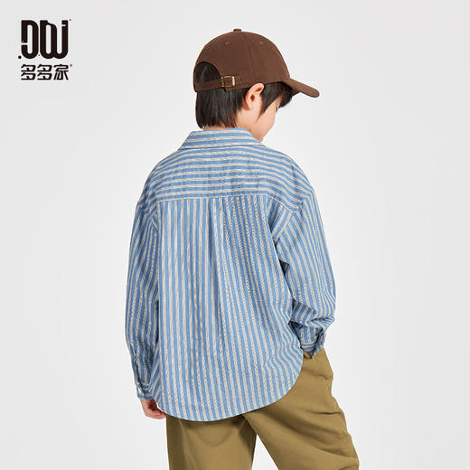 【团购价69.9】多多家男童衬衫2025春秋款新款儿童中大童条纹刺绣外套长袖衬衣潮10260 商品图1