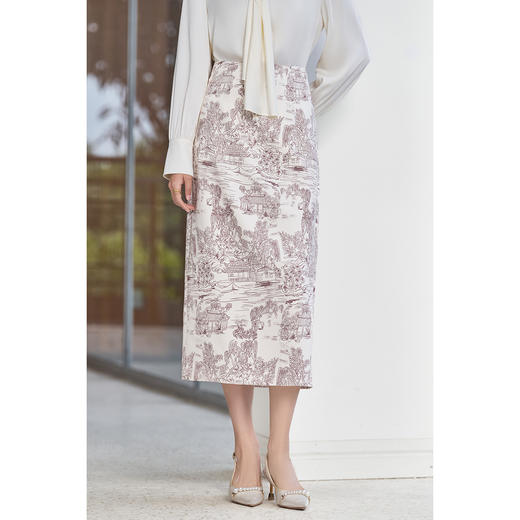 剩S/M 米思阳2026春季新款新中式国风直筒半身裙线条感花型包臀裙女5256 商品图2