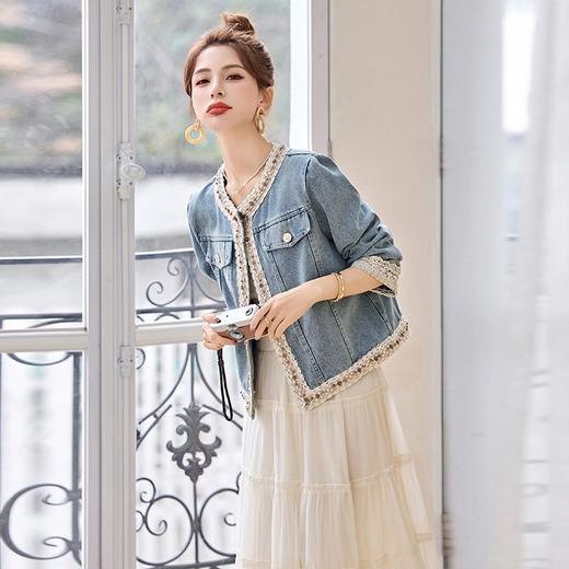 超好看小香风短款上衣，蕾丝拼接洋气牛仔外套HR-LJNA1315 商品图1