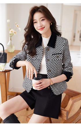 雀说新款爆款小香风条纹外套时尚洋气AL5-821