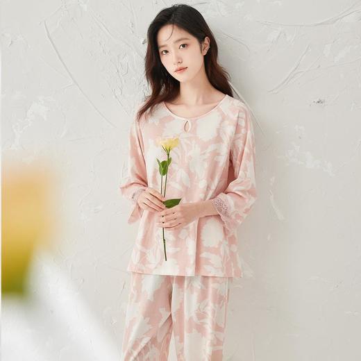 3部顶瓜瓜棉繁花剪影套头圆领女七分袖套装ARW21982 商品图0