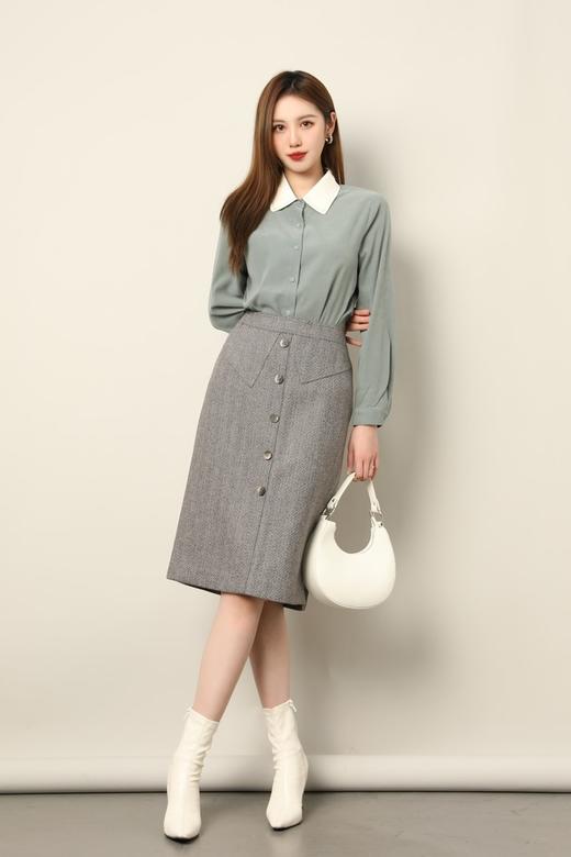 ESTELLICA 温柔知性优雅拼色长袖衬衫 17723 商品图4