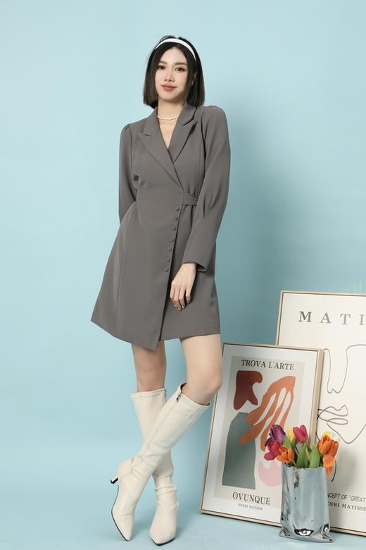 amadella 灰色翻领泡泡袖西装连衣裙 15553 商品图1