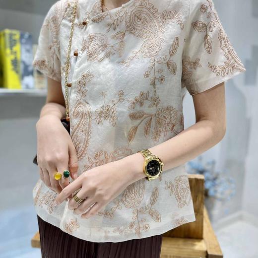 顺丰包邮洛诗琳35312夏季新款新中式小圆领重工刺绣真丝上衣53010 商品图2
