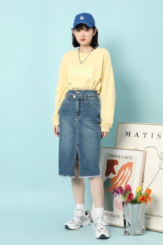 HAYES 设计款高腰前开衩牛仔半裙 15648 商品图1