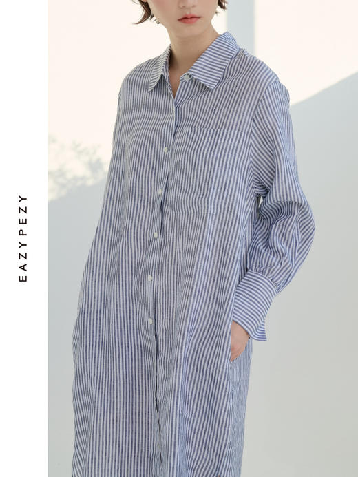 亚麻经典条纹衬衫裙 商品图1