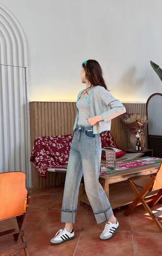 最后一件-【牛仔系】爆犀牛窄版直筒裤小个子女翻边牛仔裤阔腿裤24047-喜出 商品图11