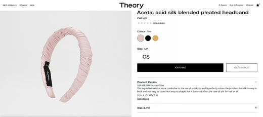 原单正品Theory醋酸真丝混纺发箍女款皱褶头箍高颅顶发卡百搭，成份：10%真丝  90%醋酸纤维
三个色，原价69欧
拆盒无质量问题不退换 商品图3