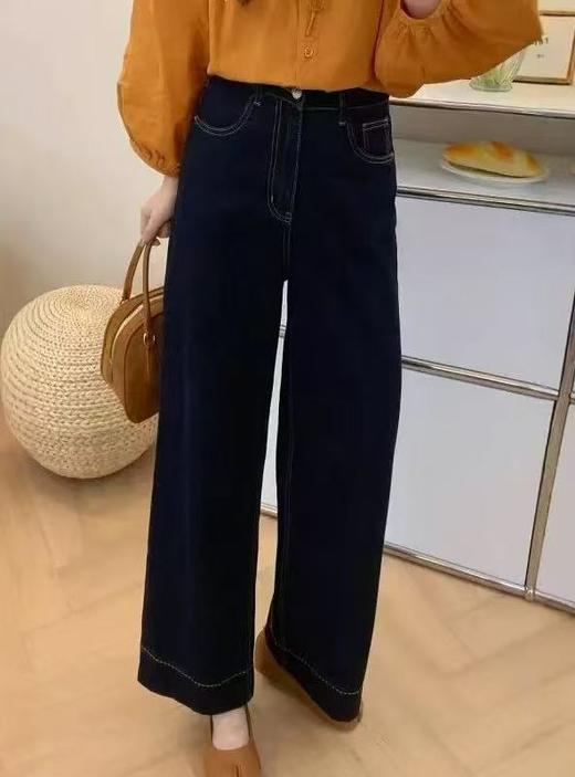 【牛仔系】品质-（颜色已固色）丹宁蓝显瘦牛仔裤百搭直筒阔腿裤88507-喜出 商品图5